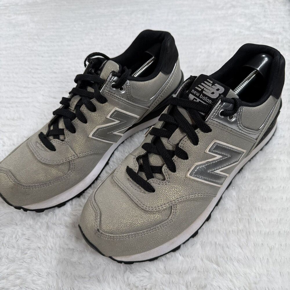 New Balance 574 Silver Gold Black Running Shoes WL574SFI Women's Sz 9.5